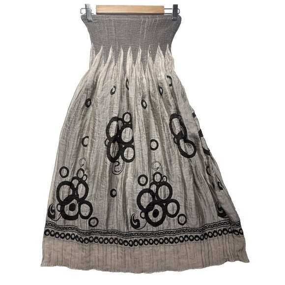 Lapis Women's Convertible Midi Skirt Dress One Size Gray Smoke Art Smocked BOHO - Picture 1 of 5